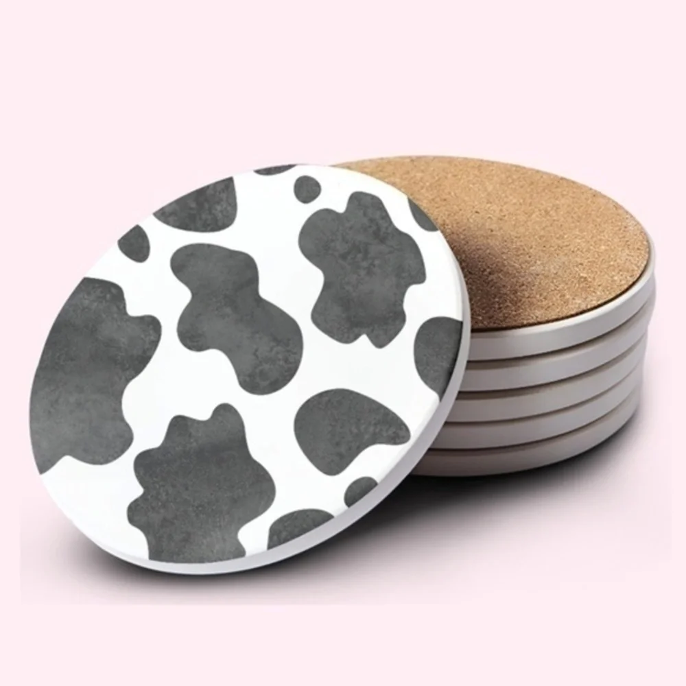 Cow Print Ceramic Bar Coaster Set